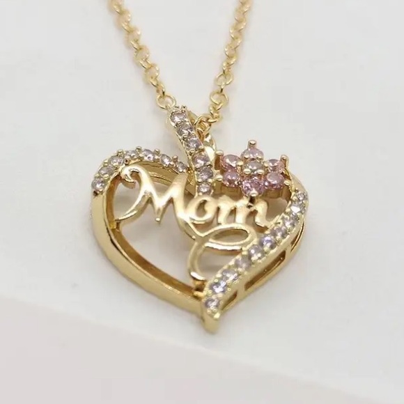 Mom Heart Gold Toned Diamond Flower Necklace - Picture 4 of 5